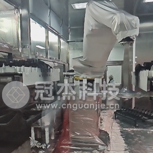罗马尼亚汽车空调出口配件涂装生产线​喷漆房机器人转移工件视频
